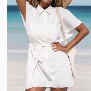 Cupshe NWOT Austyn White Belted Button Front Shirt Dress